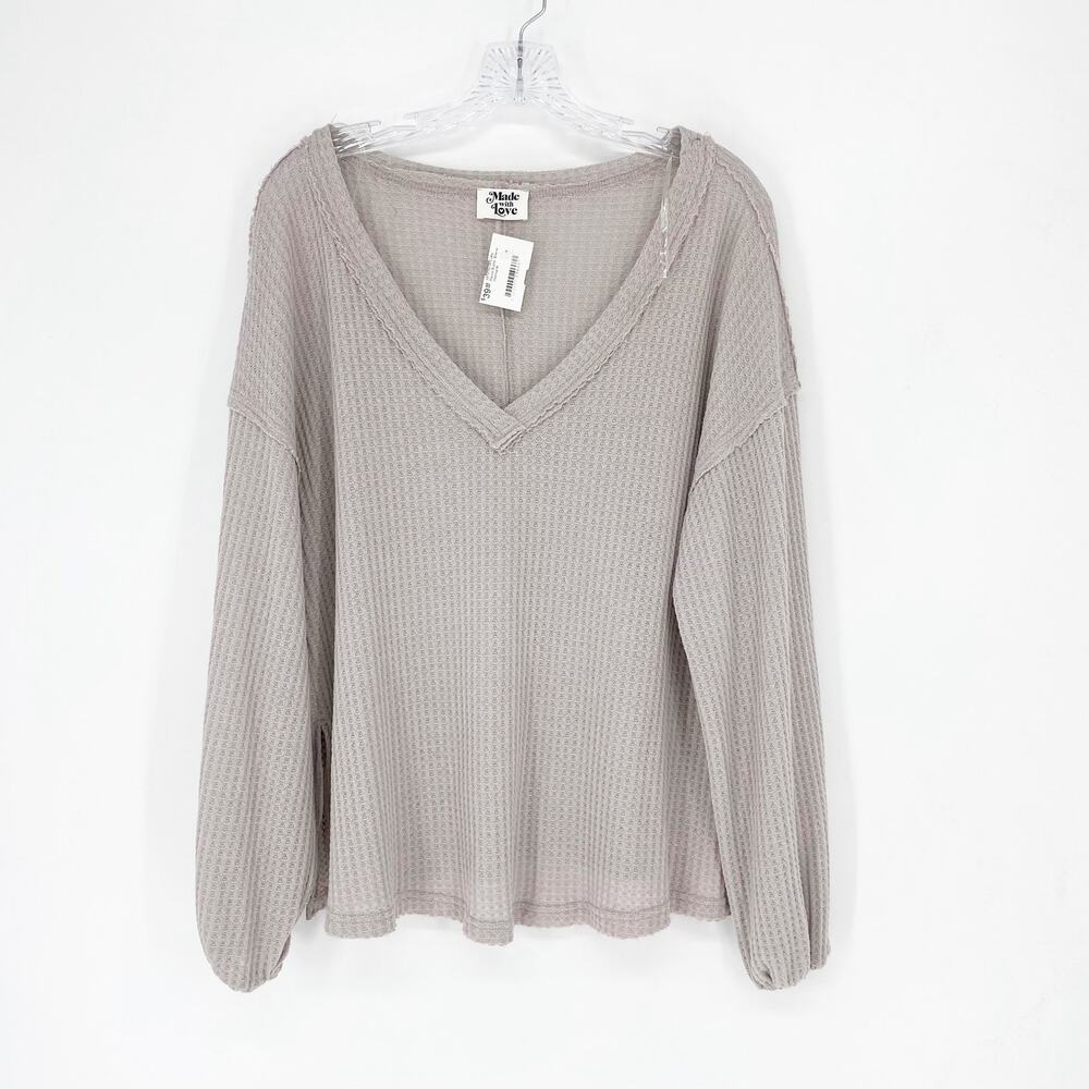 Made With Love Mauve Bubble Sleeve Thermal Top Size Medium